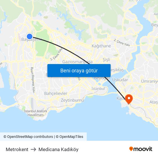 Metrokent to Medicana Kadıköy map