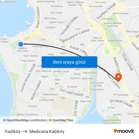 Kadıköy to Medicana Kadıköy map