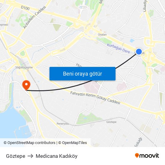 Göztepe to Medicana Kadıköy map