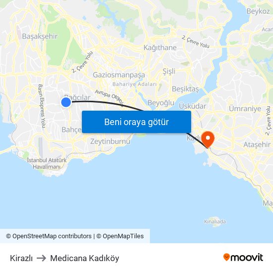 Kirazlı to Medicana Kadıköy map