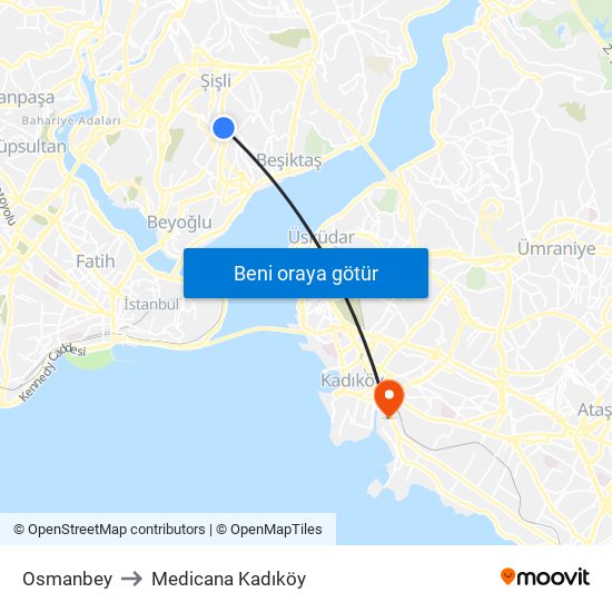 Osmanbey to Medicana Kadıköy map