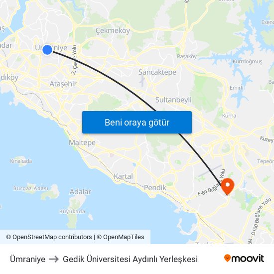 Ümraniye to Gedik Üniversitesi Aydınlı Yerleşkesi map