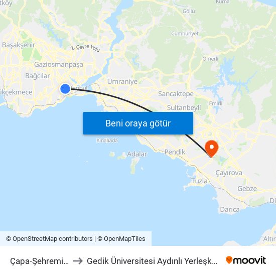 Çapa-Şehremini to Gedik Üniversitesi Aydınlı Yerleşkesi map