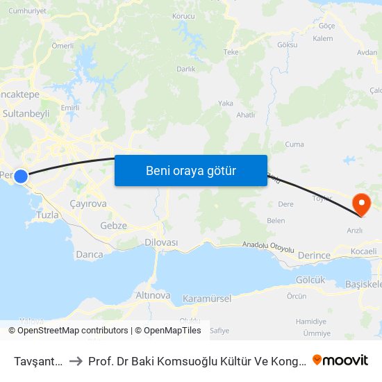 Tavşantepe to Prof. Dr Baki Komsuoğlu Kültür Ve Kongre Merkezi map