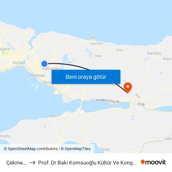 Çekmeköy to Prof. Dr Baki Komsuoğlu Kültür Ve Kongre Merkezi map