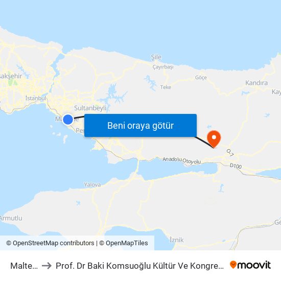 Maltepe to Prof. Dr Baki Komsuoğlu Kültür Ve Kongre Merkezi map