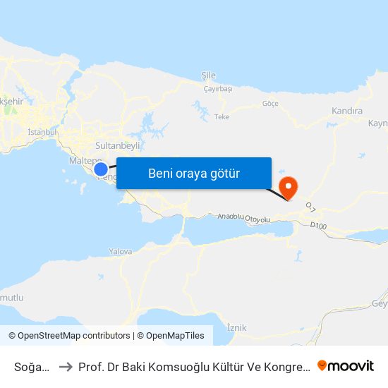 Soğanlık to Prof. Dr Baki Komsuoğlu Kültür Ve Kongre Merkezi map