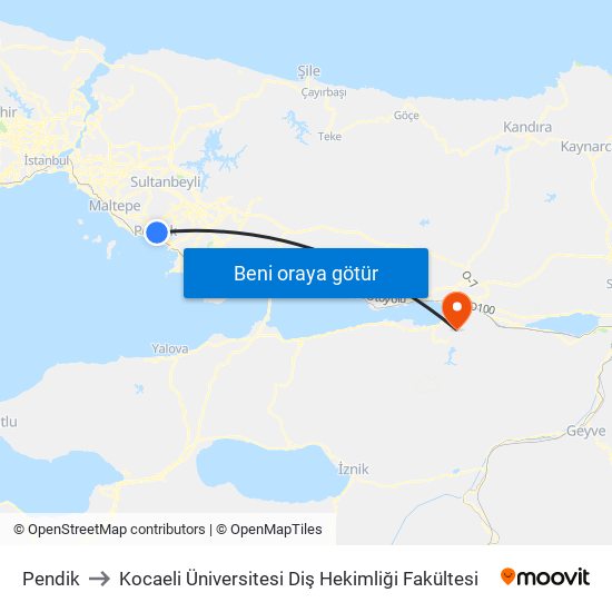 Pendik to Kocaeli Üniversitesi Diş Hekimliği Fakültesi map