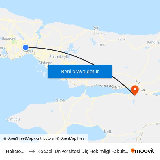 Halıcıoğlu to Kocaeli Üniversitesi Diş Hekimliği Fakültesi map