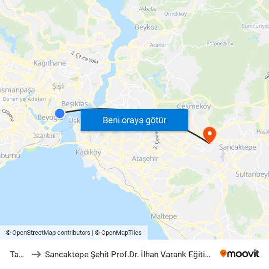 Taksim to Sancaktepe Şehit Prof.Dr. İlhan Varank Eğitim Ve Araştırma Hastanesi map