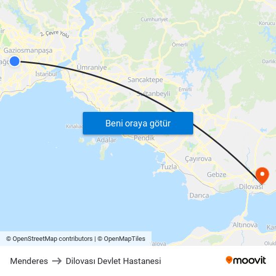 Menderes to Dilovası Devlet Hastanesi map