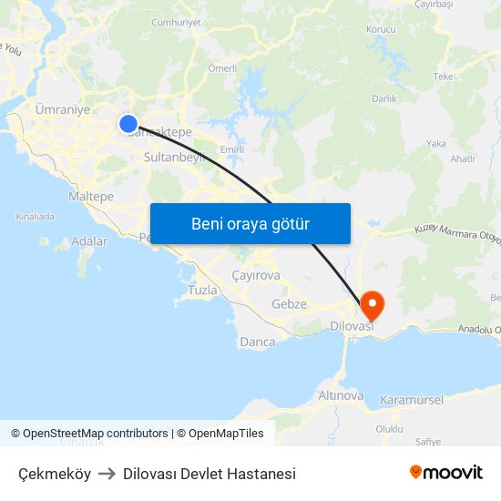 Çekmeköy to Dilovası Devlet Hastanesi map