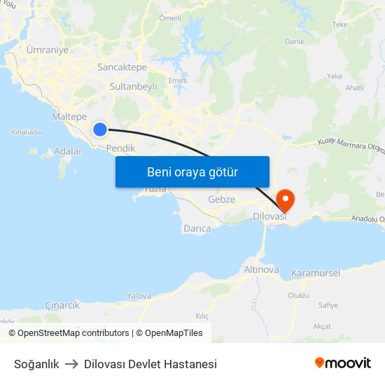 Soğanlık to Dilovası Devlet Hastanesi map