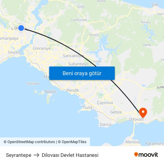 Seyrantepe to Dilovası Devlet Hastanesi map