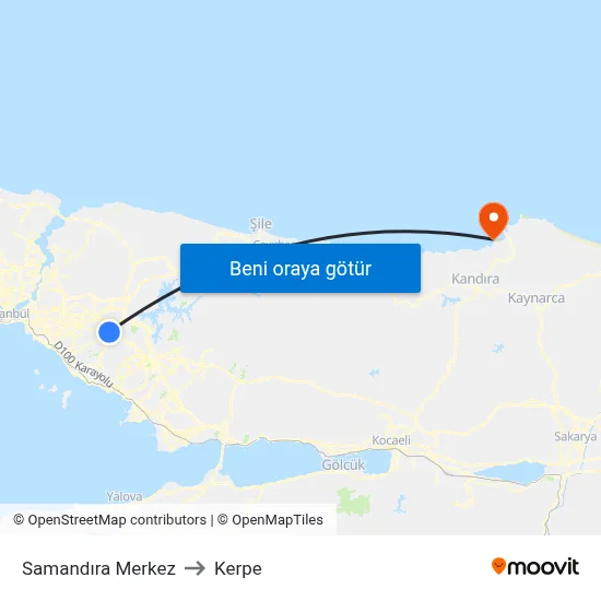 Samandıra Merkez to Kerpe map