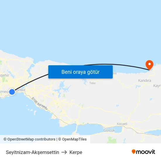 Seyitnizam-Akşemsettin to Kerpe map
