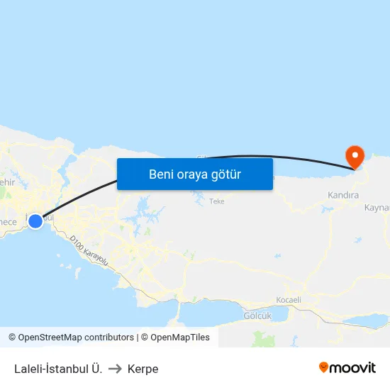 Laleli-İstanbul Ü. to Kerpe map