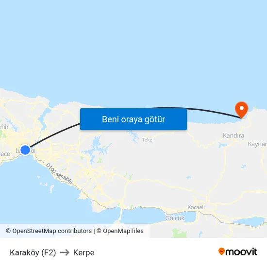 Karaköy (F2) to Kerpe map