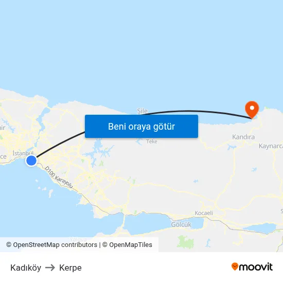 Kadıköy to Kerpe map
