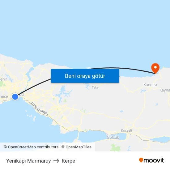 Yenikapı Marmaray to Kerpe map