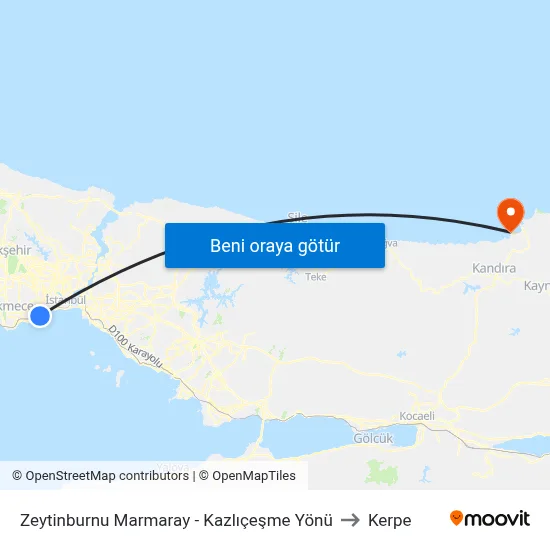 Zeytinburnu Marmaray - Kazlıçeşme Yönü to Kerpe map