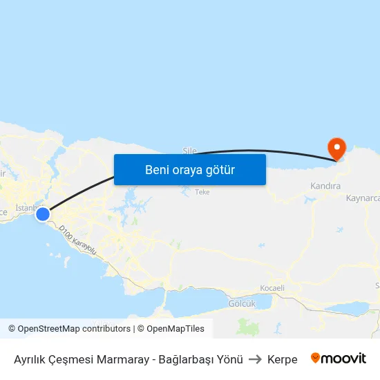 Ayrılık Çeşmesi Marmaray - Bağlarbaşı Yönü to Kerpe map