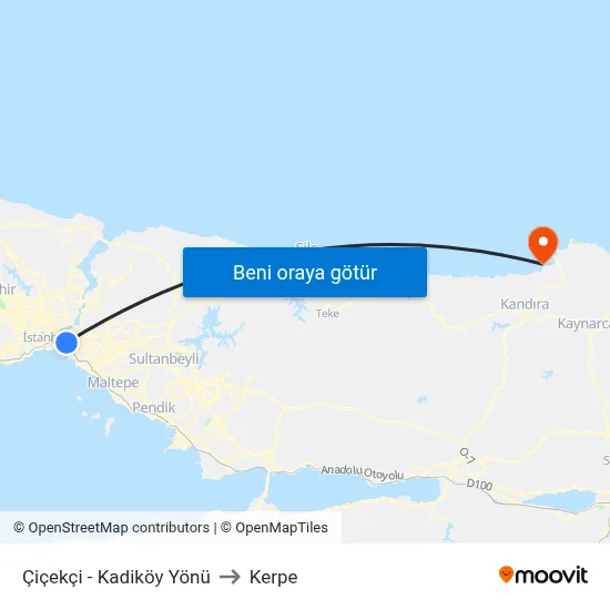 Çiçekçi - Kadiköy Yönü to Kerpe map
