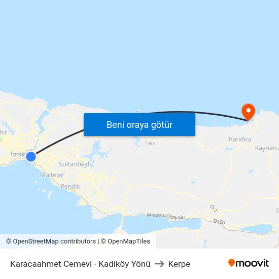 Karacaahmet Cemevi - Kadiköy Yönü to Kerpe map