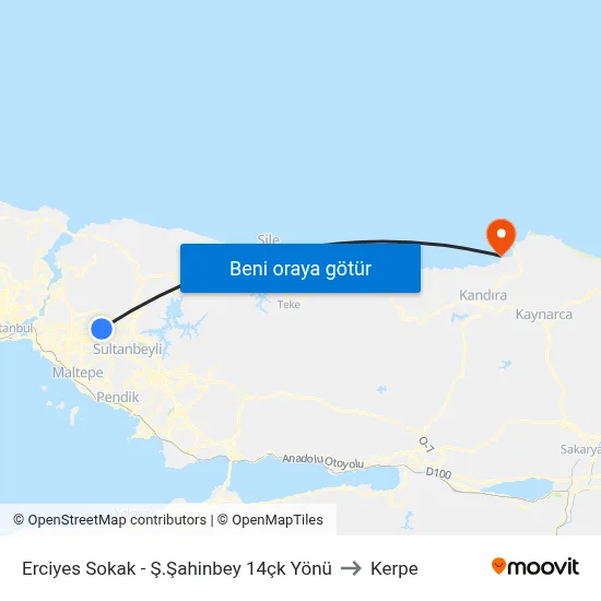 Erciyes Sokak - Ş.Şahinbey 14çk Yönü to Kerpe map