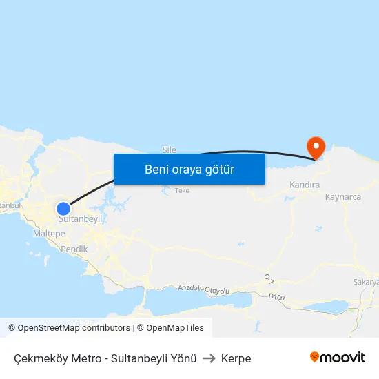 Çekmeköy Metro - Sultanbeyli Yönü to Kerpe map