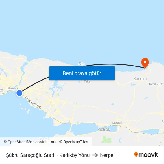 Şükrü Saraçoğlu Stadı - Kadıköy Yönü to Kerpe map