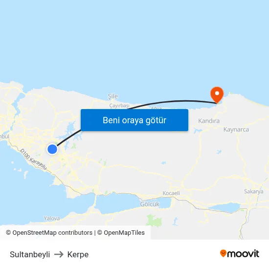 Sultanbeyli to Kerpe map