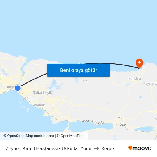 Zeynep Kamil Hastanesi - Üsküdar Yönü to Kerpe map
