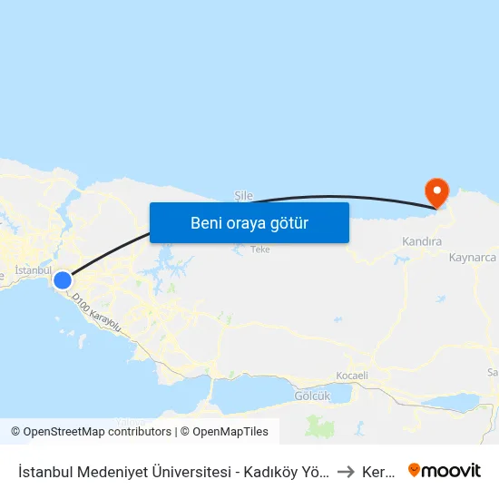 İstanbul Medeniyet Üniversitesi - Kadıköy Yönü to Kerpe map