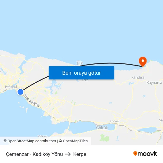 Çemenzar - Kadıköy Yönü to Kerpe map
