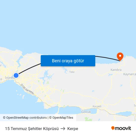15 Temmuz Şehitler Köprüsü to Kerpe map
