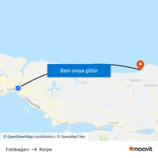 Fıstıkağacı to Kerpe map