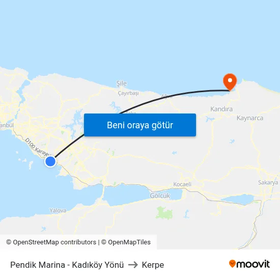 Pendik Marina - Kadıköy Yönü to Kerpe map