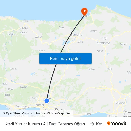 Kredi Yurtlar Kurumu Ali Fuat Cebesoy Öğrenci Yurdu to Kerpe map