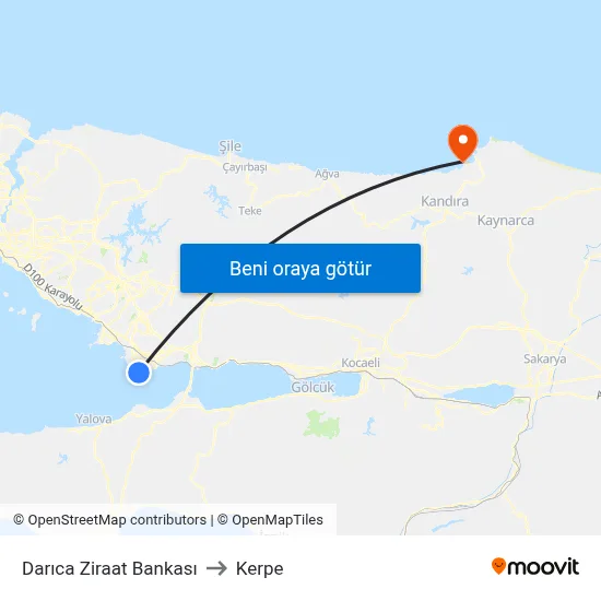 Darıca Ziraat Bankası to Kerpe map
