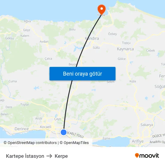 Kartepe İstasyon to Kerpe map