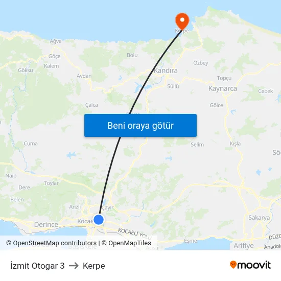 İzmit Otogar 3 to Kerpe map
