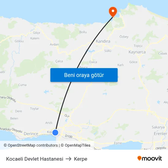 Kocaeli Devlet Hastanesi to Kerpe map
