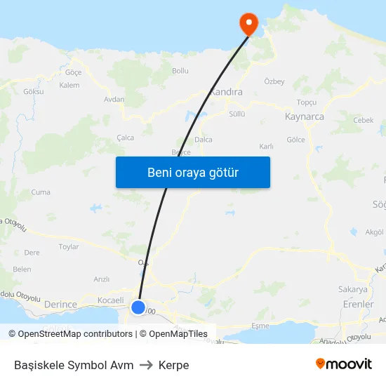 Başiskele Symbol Avm to Kerpe map