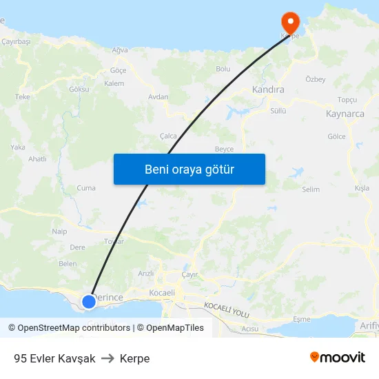 95 Evler Kavşak to Kerpe map