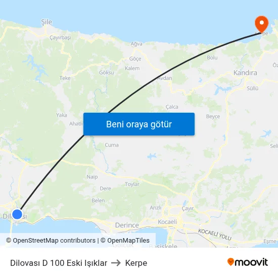 Dilovası D 100 Eski Işıklar to Kerpe map
