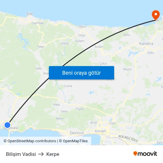 Bilişim Vadisi to Kerpe map