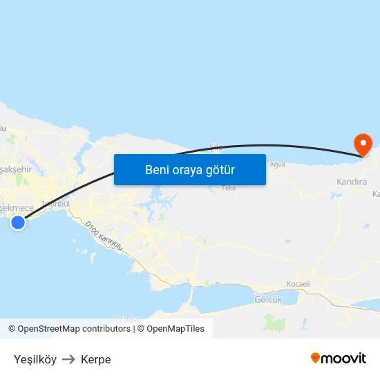 Yeşilköy to Kerpe map