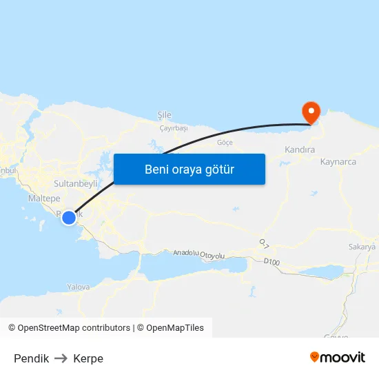 Pendik to Kerpe map