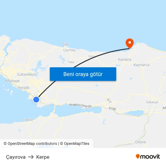 Çayırova to Kerpe map
